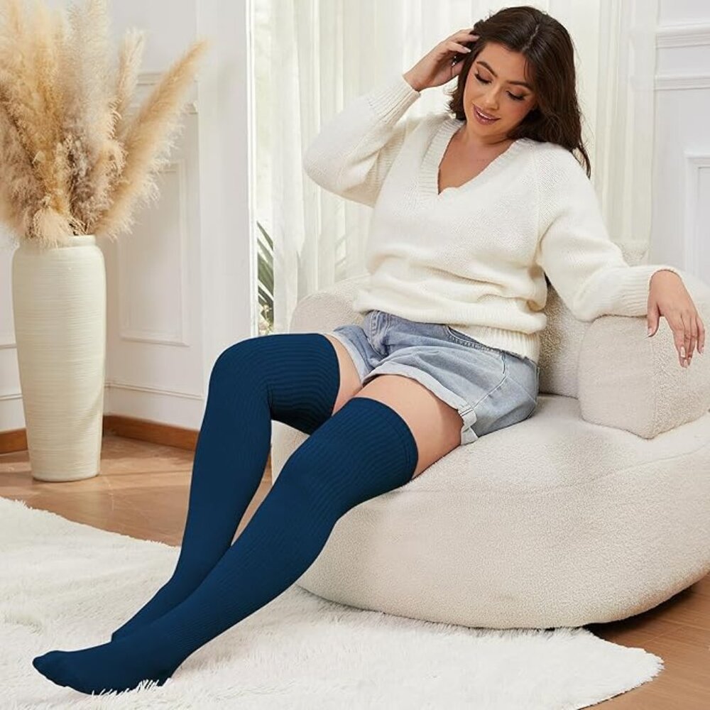 Women Plus Size Thick Thighs Cotton Knit Extra Long Over the Knee Leg Warmer